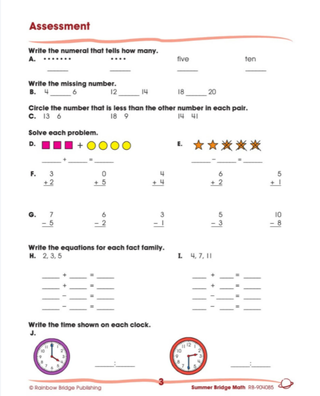 美国小学英文原版数学练习册summer bridge math g1 g6 1