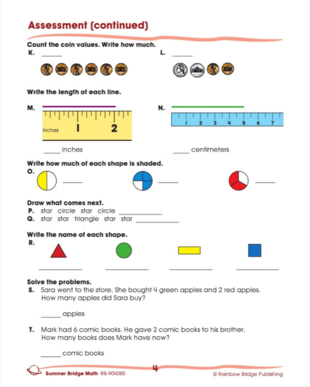 美国小学英文原版数学练习册summer bridge math g1 g6 2