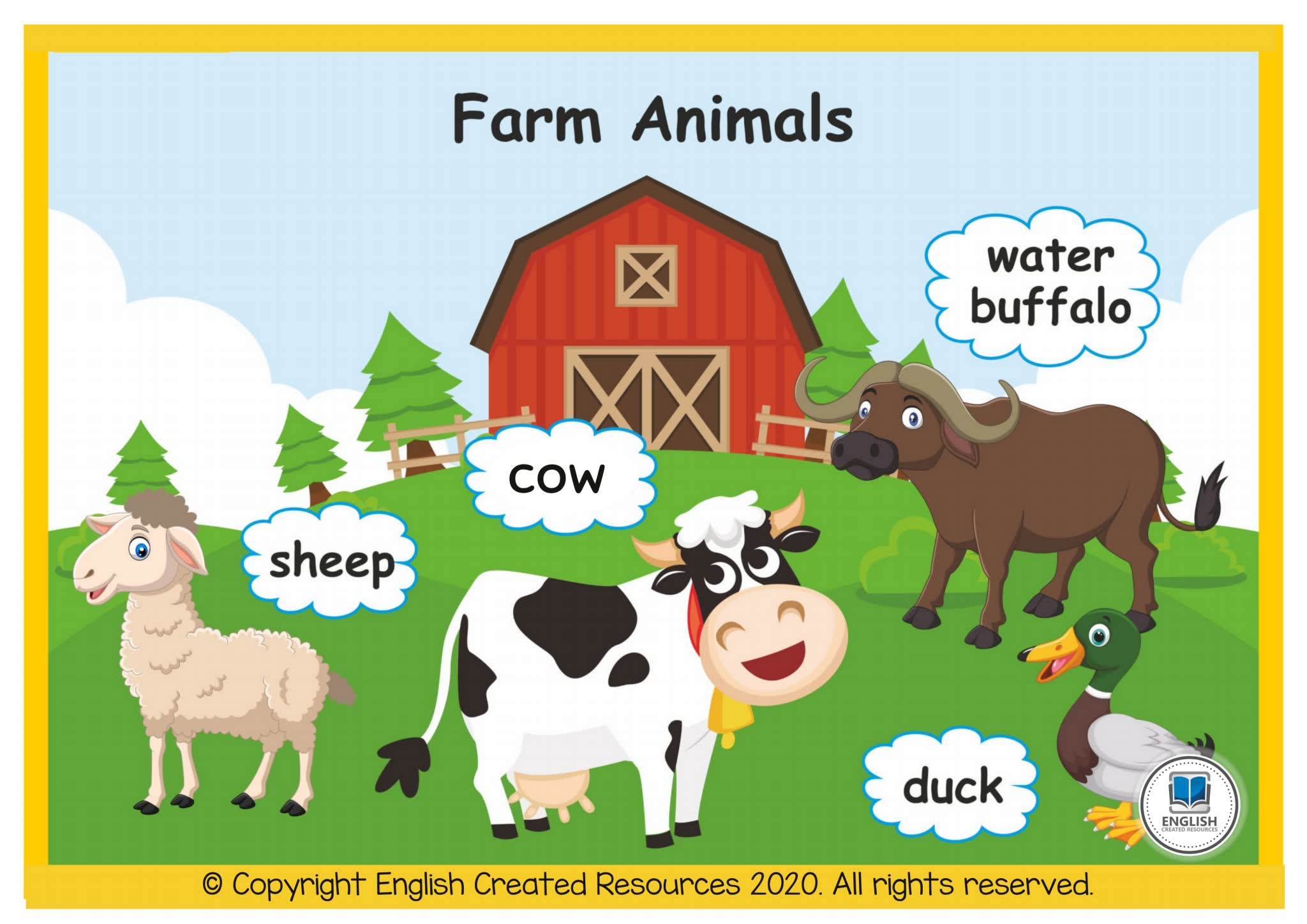 《Farm animals农场动物》精美主题英文闪卡PDF