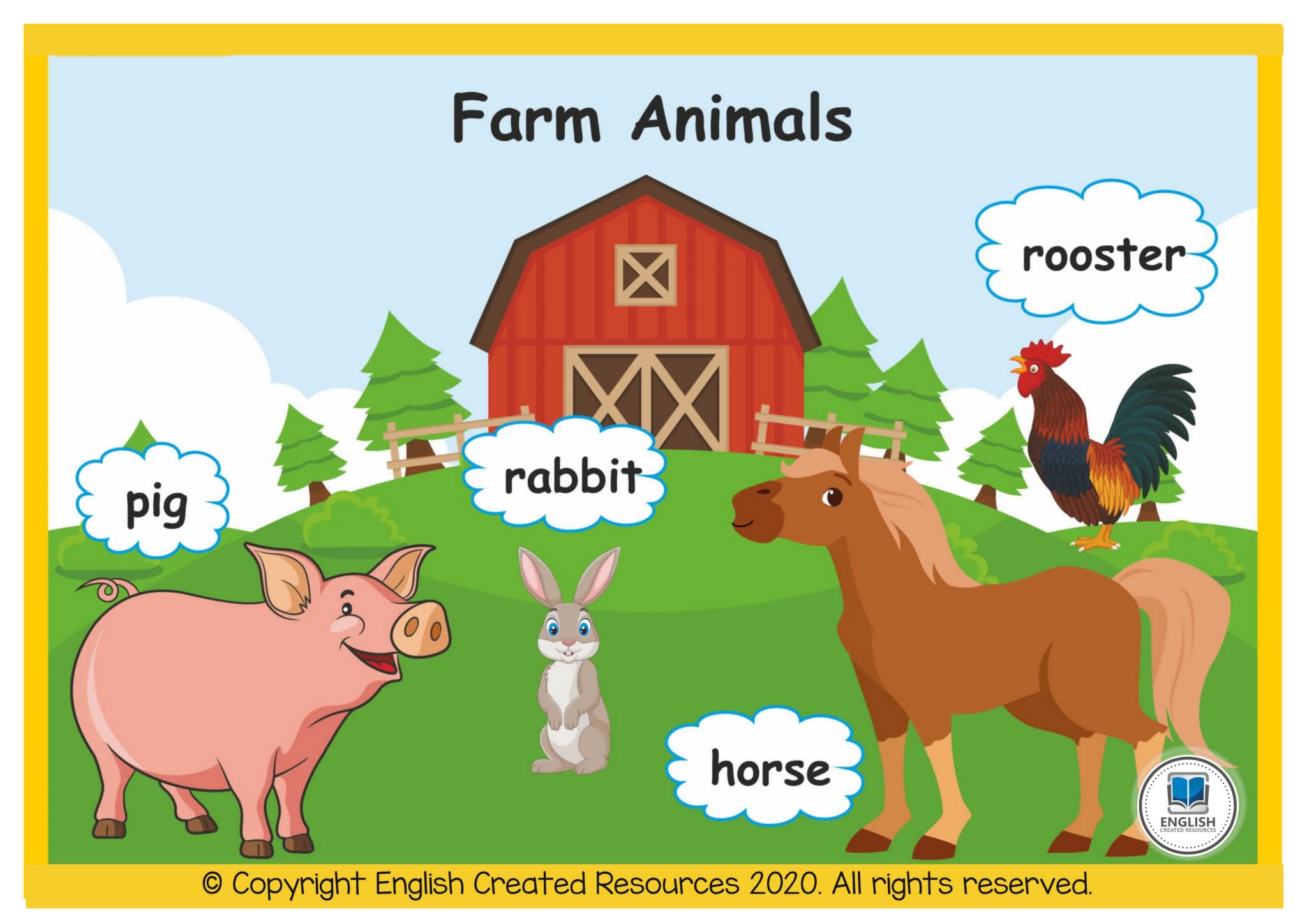 《Farm animals农场动物》精美主题英文闪卡PDF