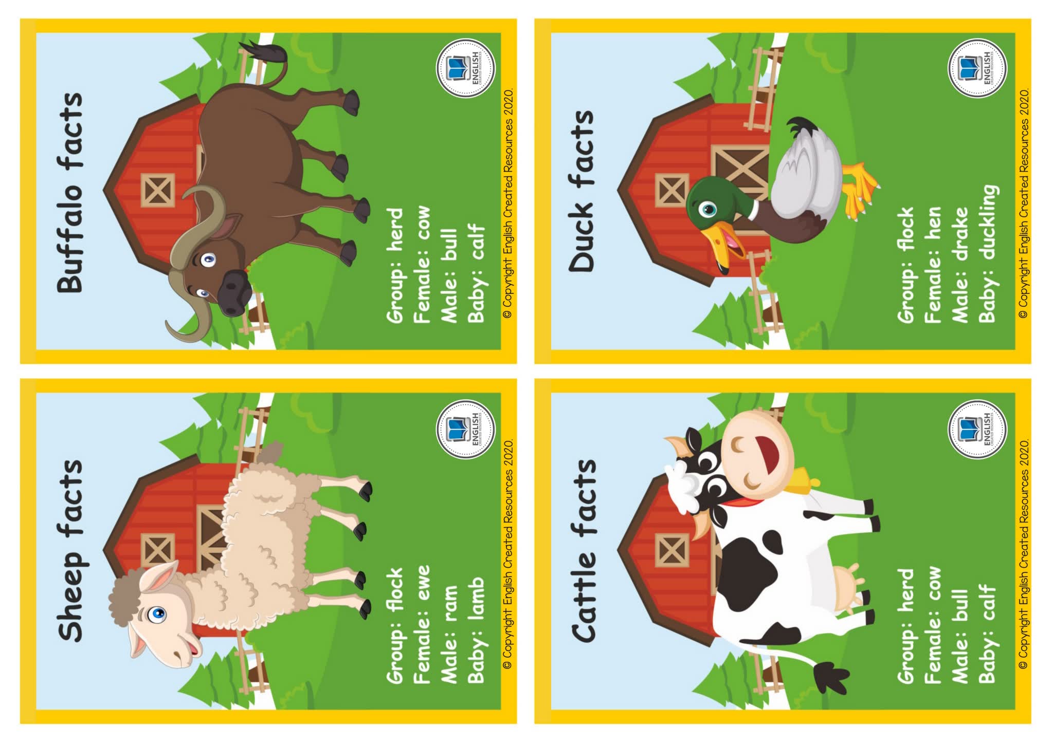 《Farm animals农场动物》精美主题英文闪卡PDF