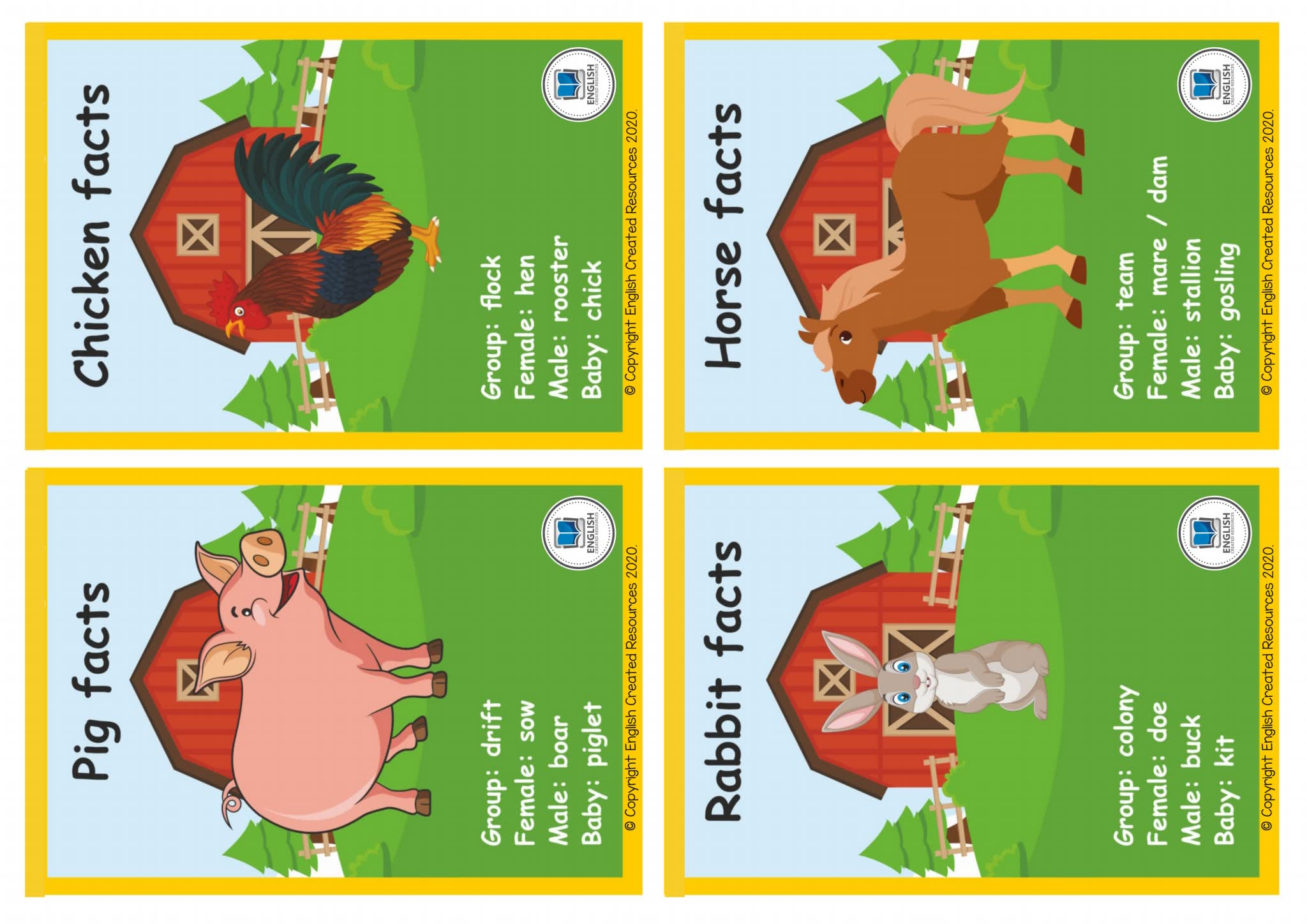 《Farm animals农场动物》精美主题英文闪卡PDF