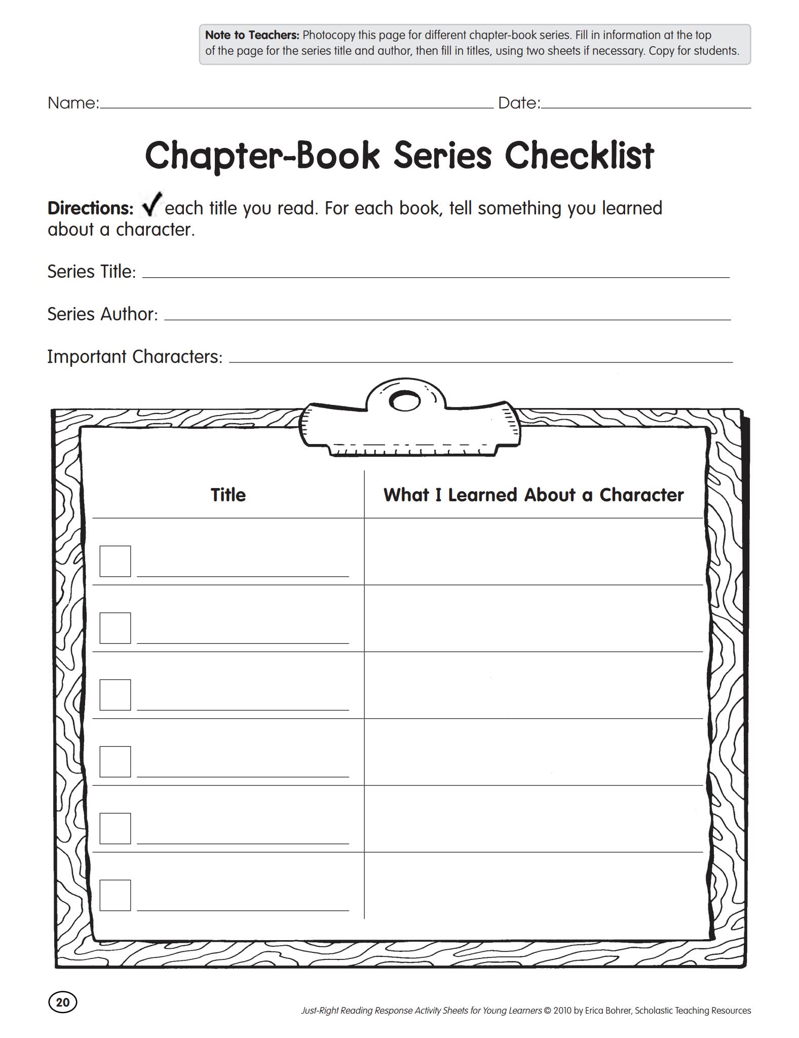《Reading Response Activity Sheets》英文阅读报告活动表PDF