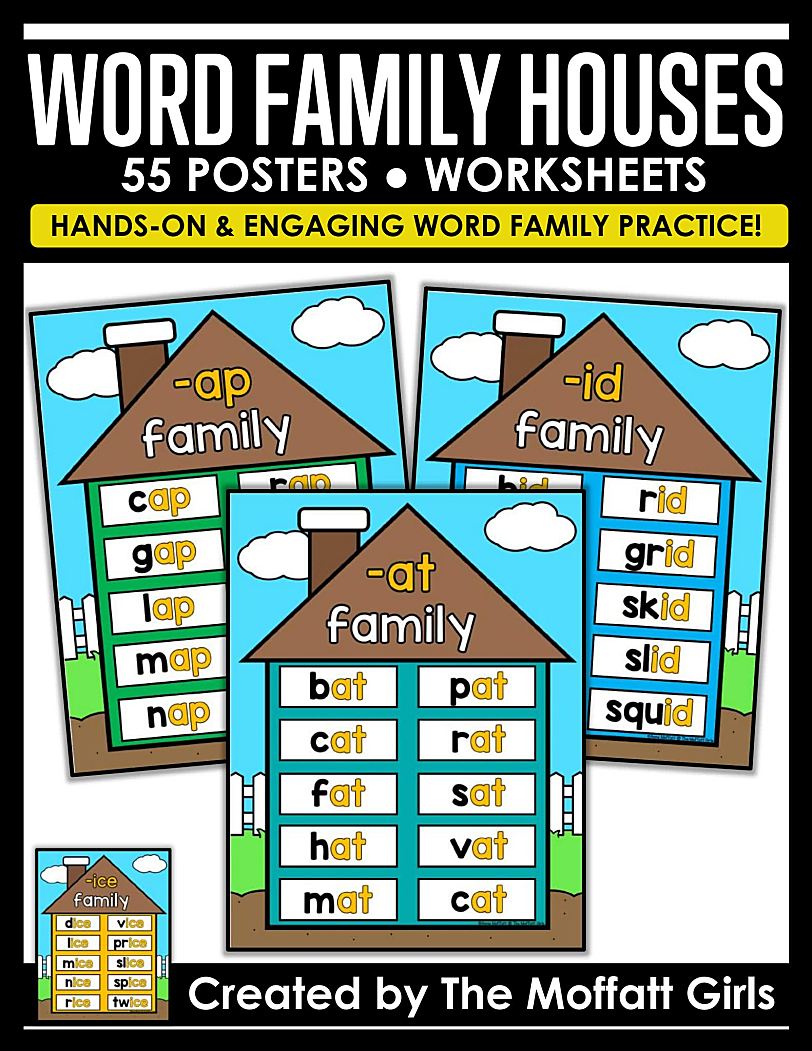 《Word Family Houses》55张单词墙环创素材词族海报PDF