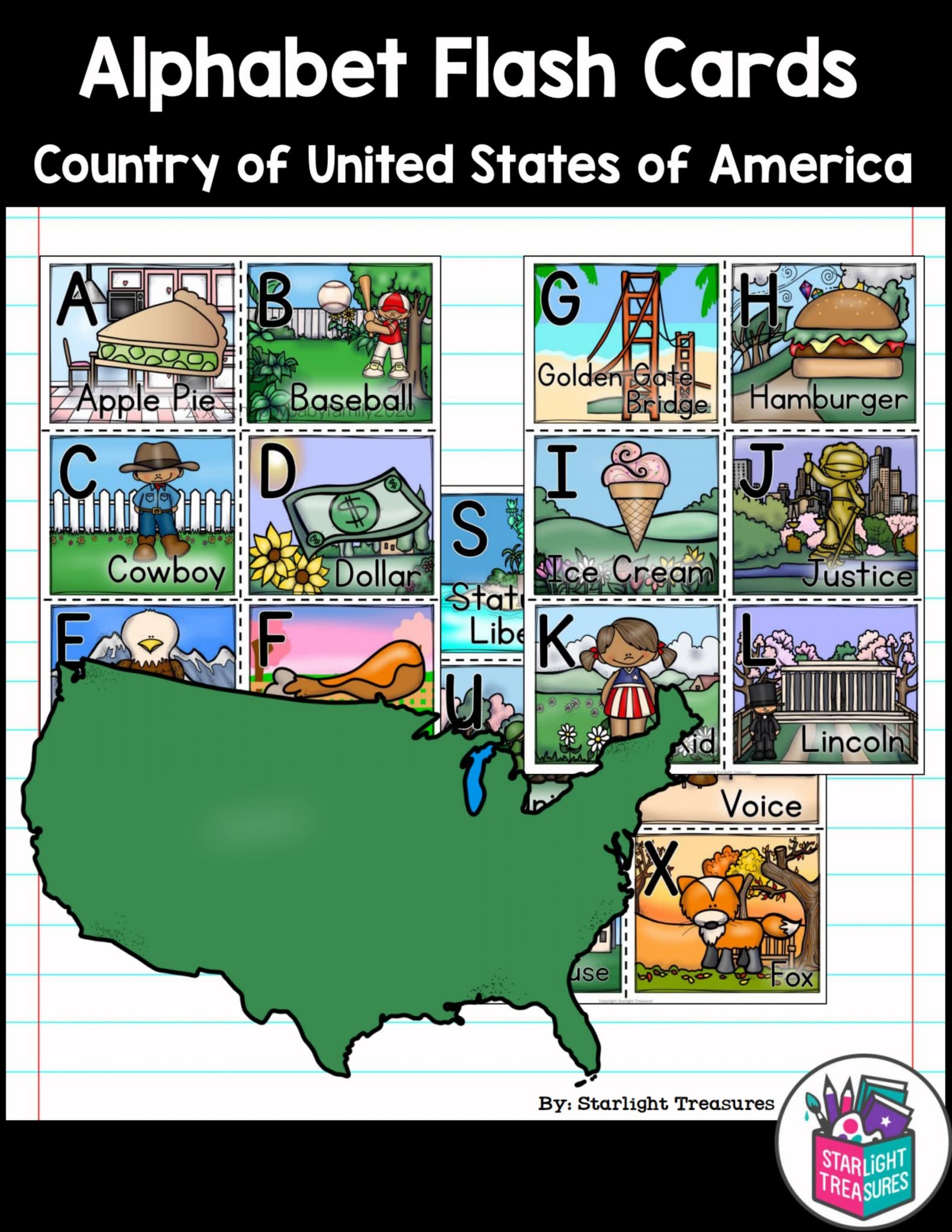 《三册字母单词海报》彩色环创黑白涂色英文闪卡PDF