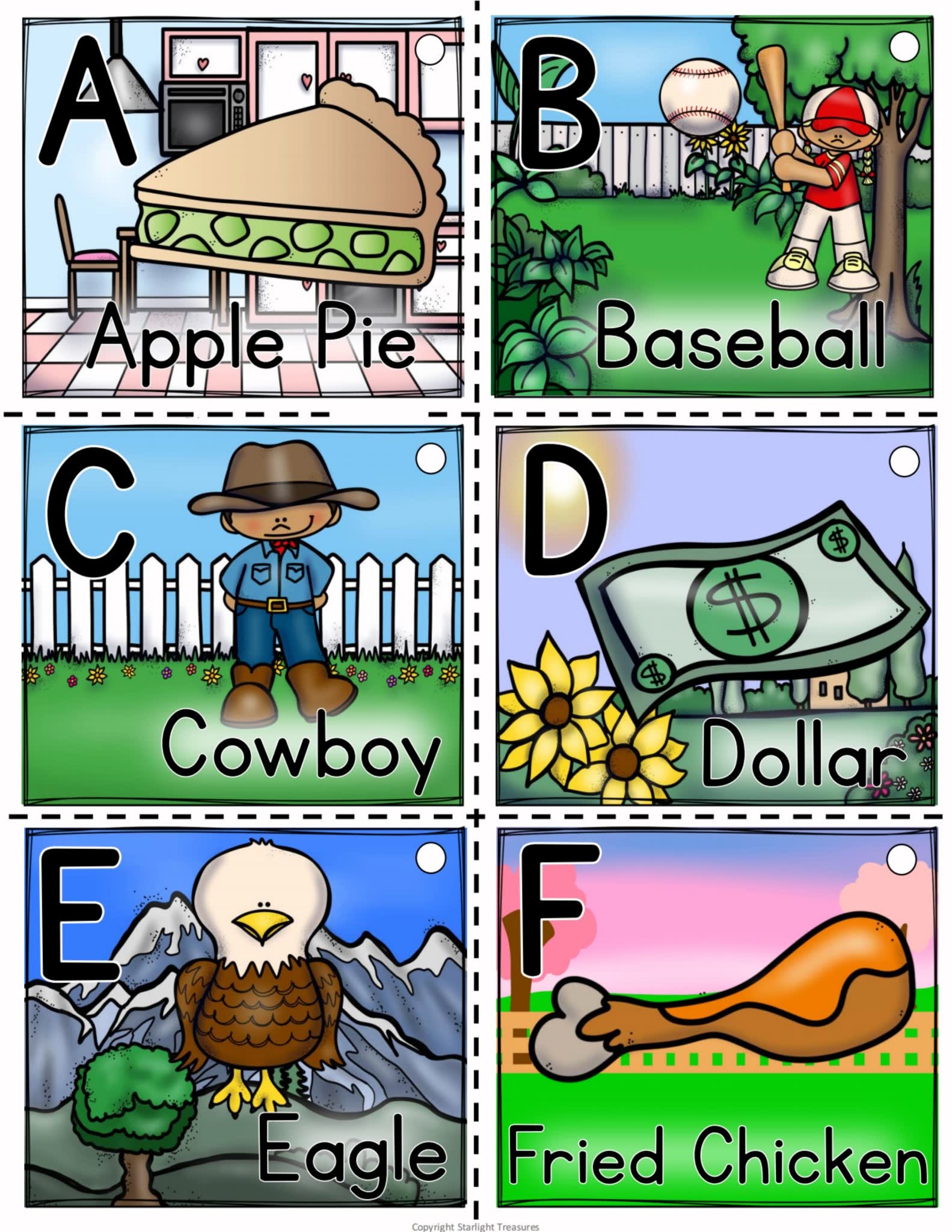 《三册字母单词海报》彩色环创黑白涂色英文闪卡PDF