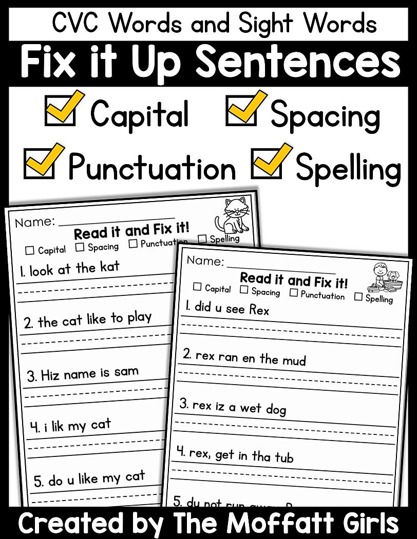 英文句子改错作业纸~Fix it Up Sentences The Bundle