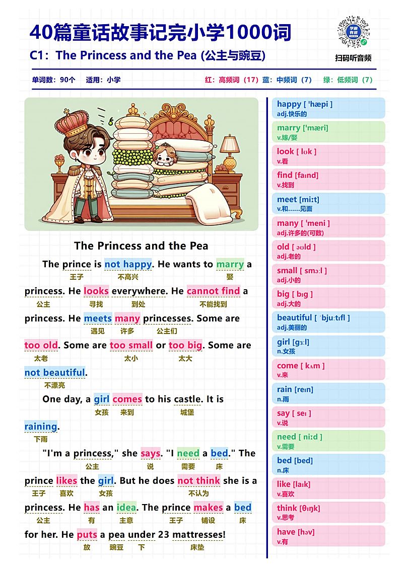 40篇童话故事记完小学1000核心词汇