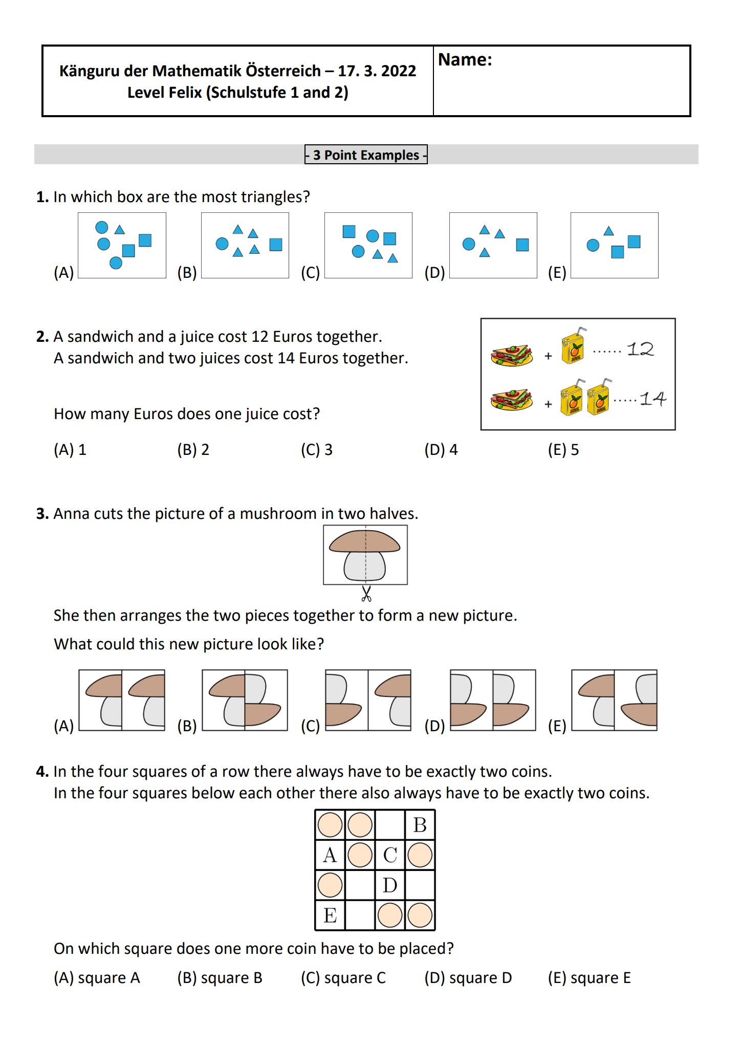 Math Kangaroo袋鼠青少年数学竞赛真题合集 电子版PDF 百度云网盘下载