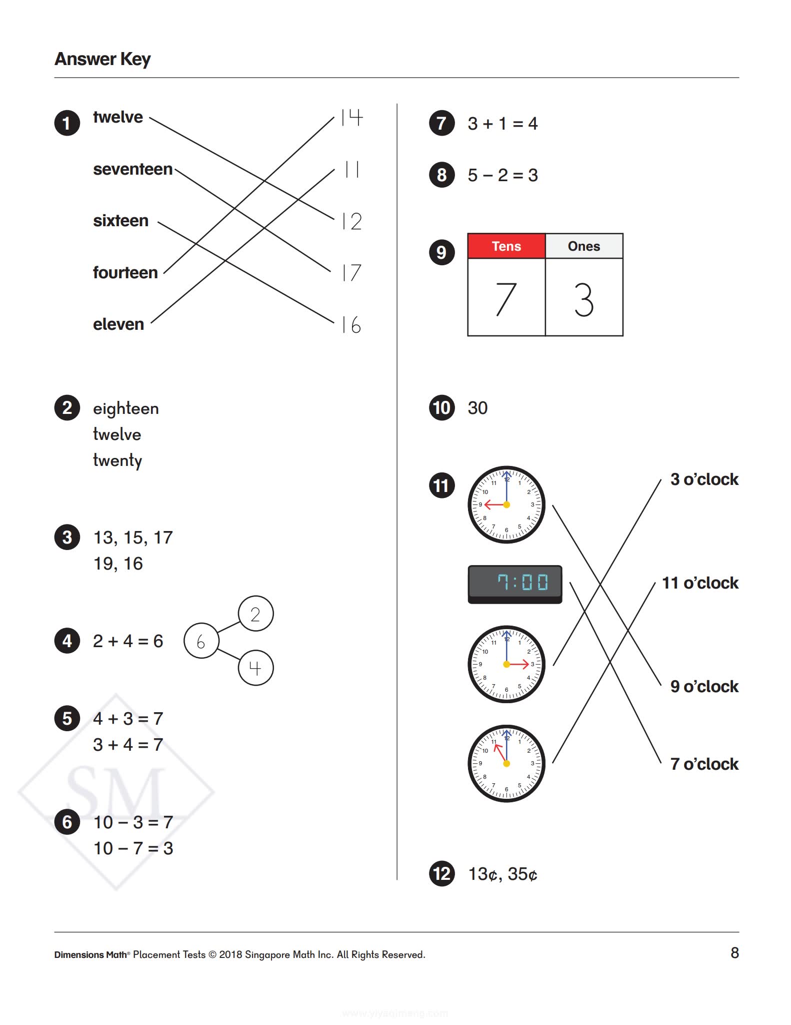 新加坡数学 Dimensions Math Placement Tests