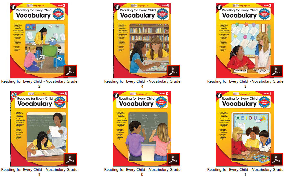Reading for Every Child Vocabulary 全套电子版:K-5共6册词汇练习册PDF下载