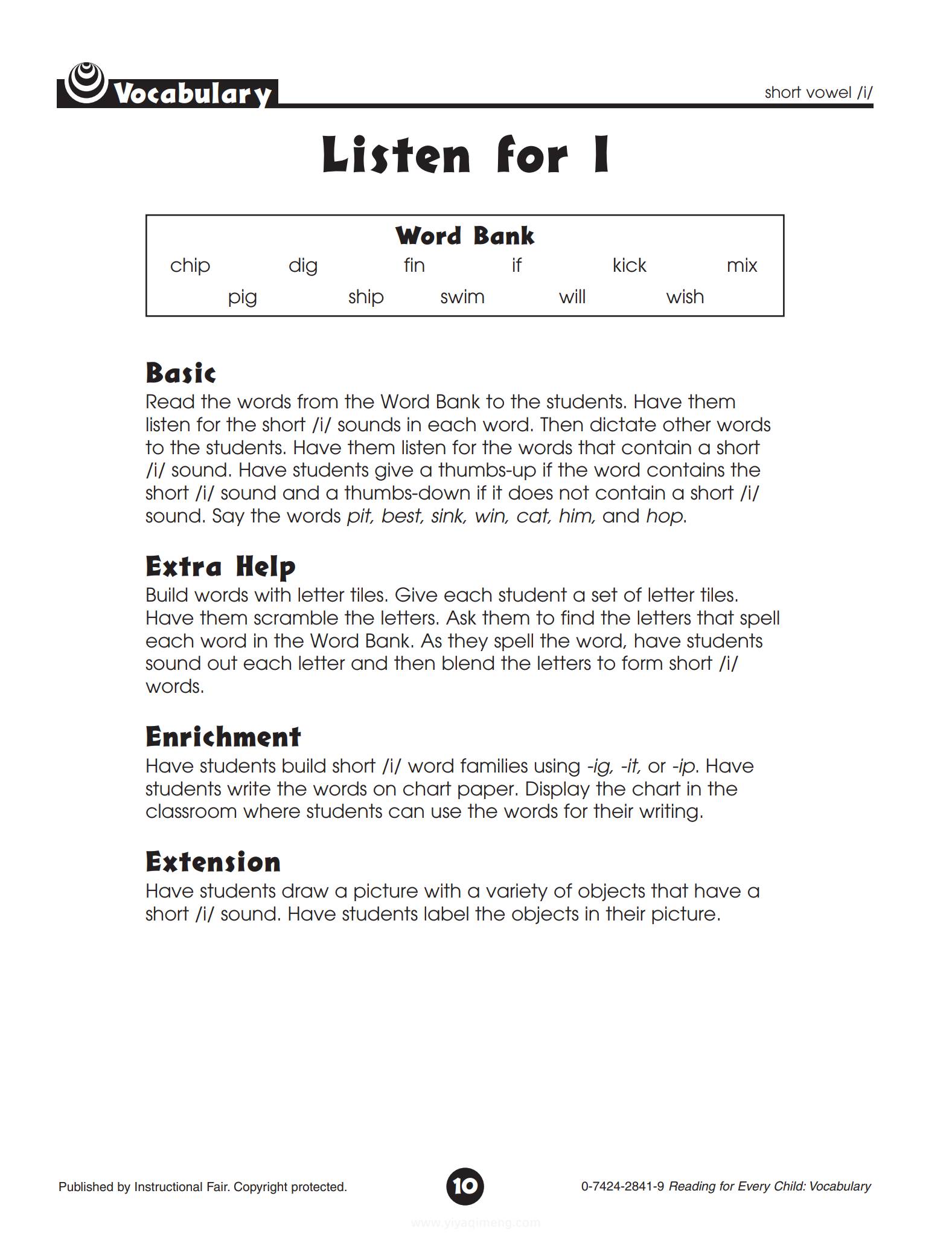Reading for Every Child Vocabulary 全套电子版:K-5共6册词汇练习册PDF下载 内页1