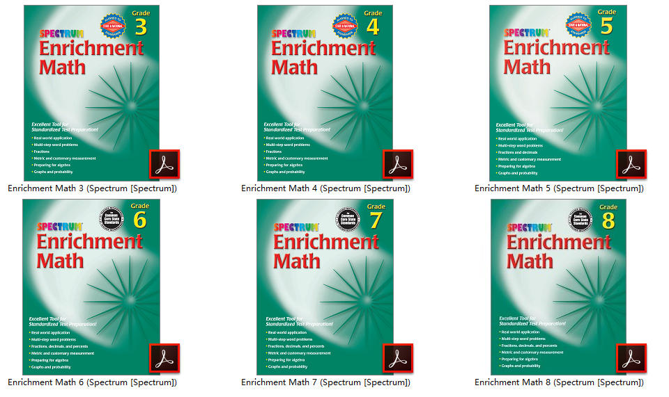 Spectrum Enrichment Math G3–G8 数学应用题练习册电子版PDF 下载