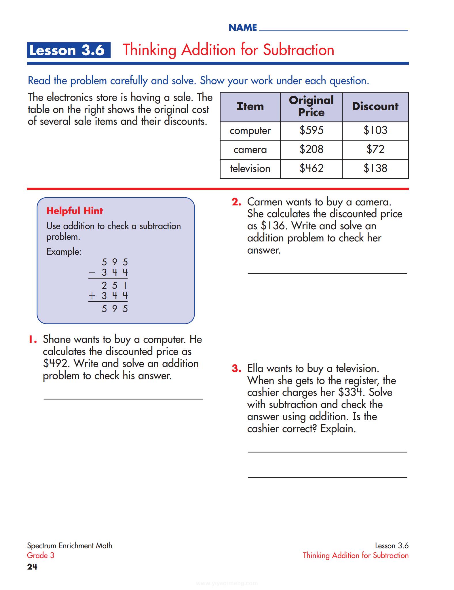 Spectrum Enrichment Math G3–G8 数学应用题练习册电子版PDF 下载