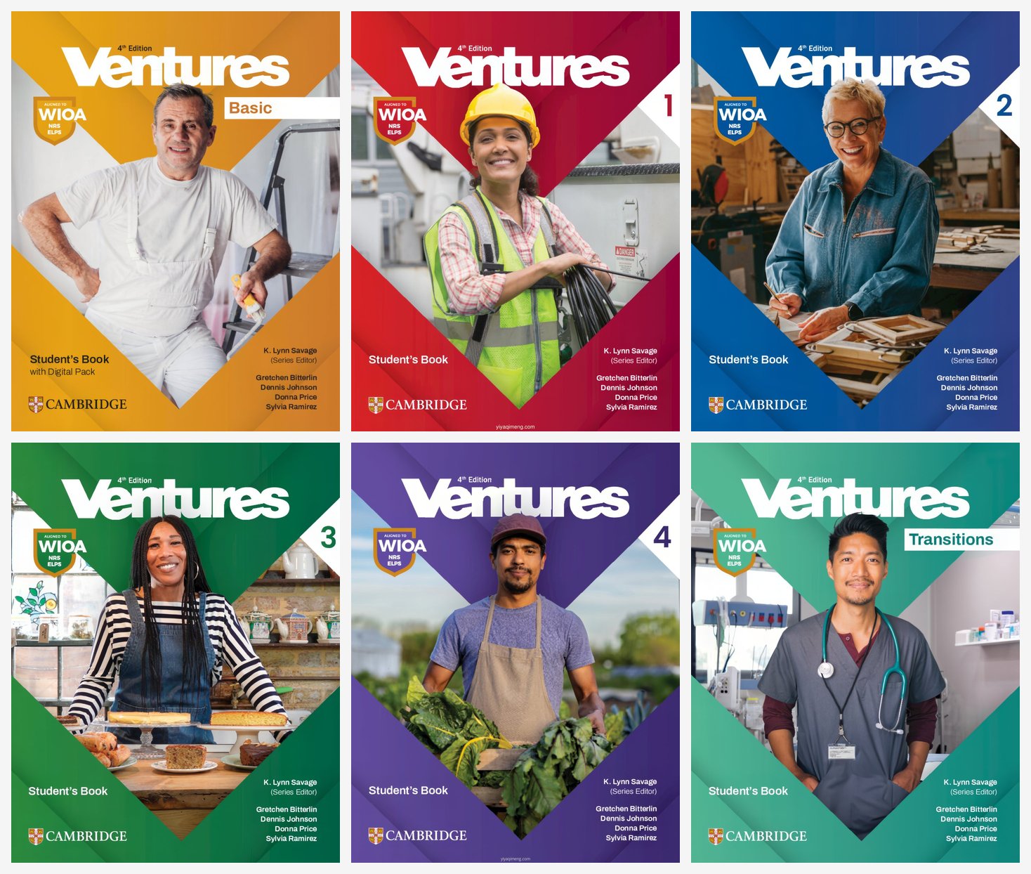 Cambridge Ventures 第四版六个级别学生书封面合集：Basic、1、2、3、4、Transitions