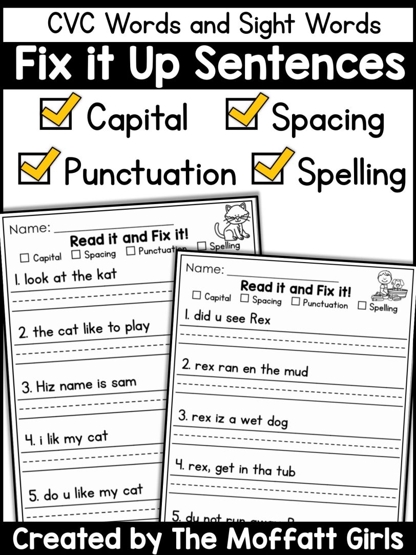 英文句子改错作业纸~Fix it Up Sentences The Bundle